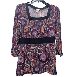 Abstract Print Square Neck 3/4 Sleeve Tunic Top Christopher Banks Womens Medium